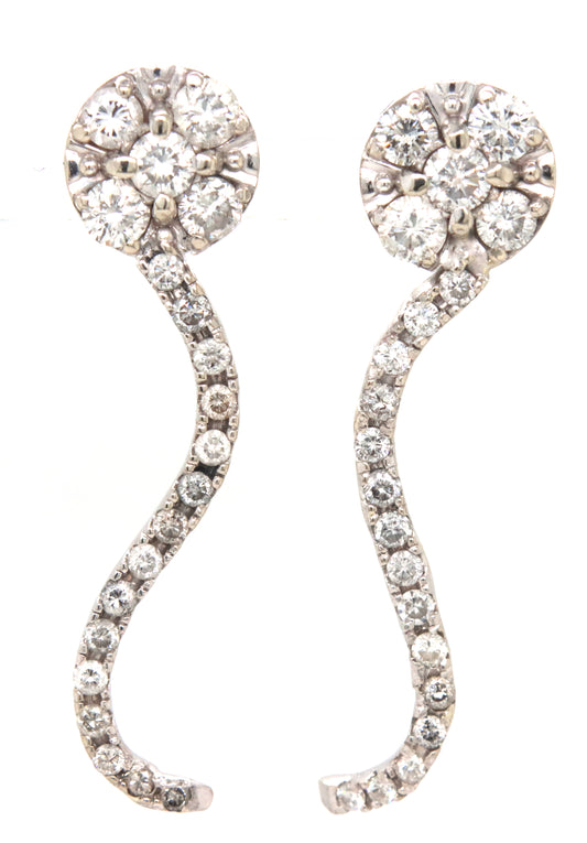 14kt White gold 2ctw diamond cluster swirl post earrings