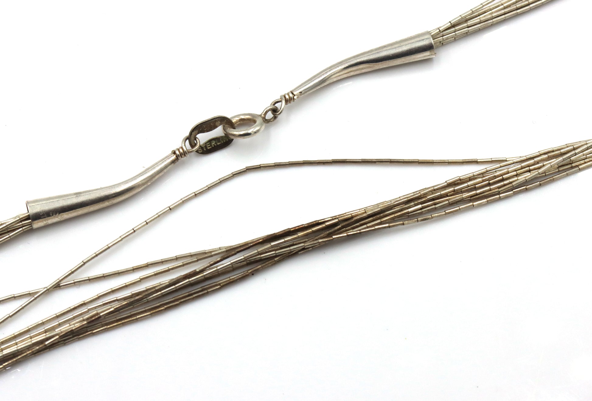 Set of Vintage 925 sterling silver multi strand necklace, bracelet and dangle earrings