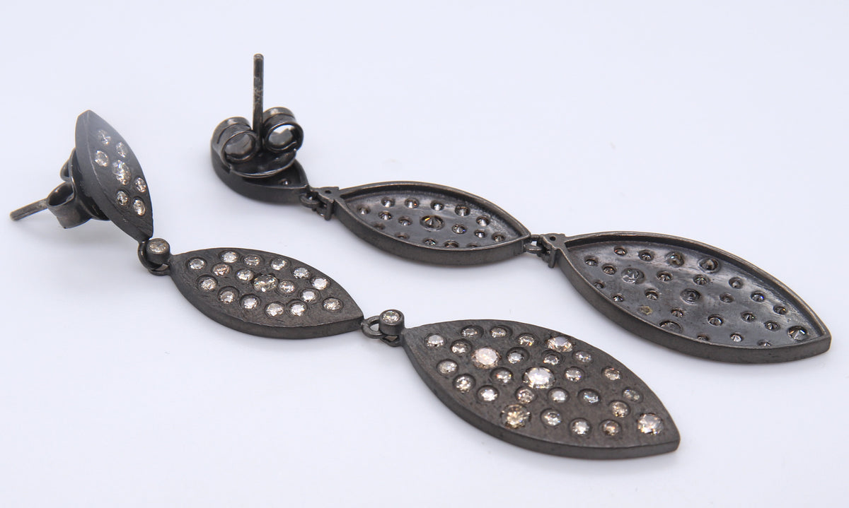 Gorgeous Oxidized Sterling Silver Earrings with Diamonds