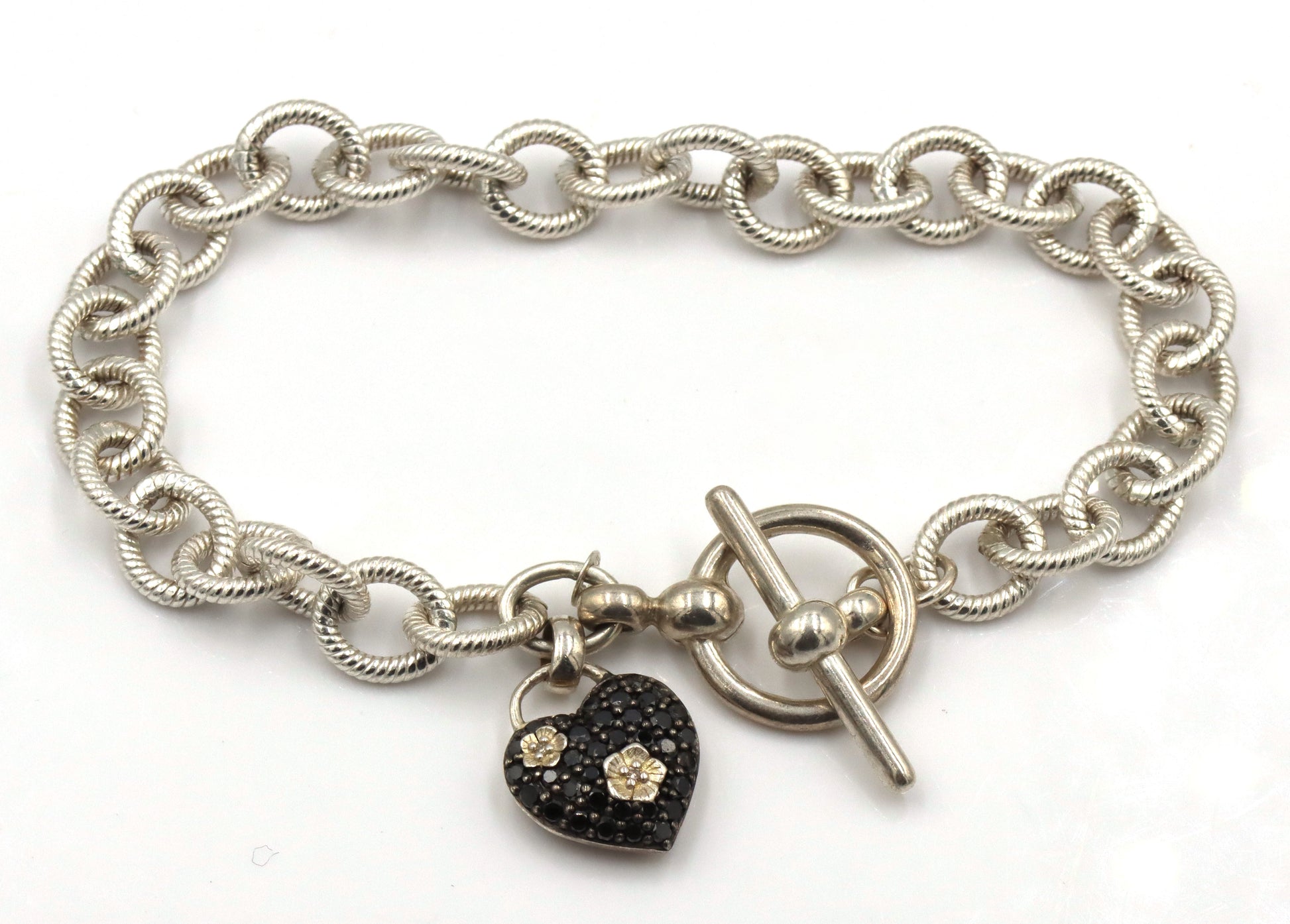 925 Sterling Silver Stephen Dweck Black Diamond Charm Bracelet