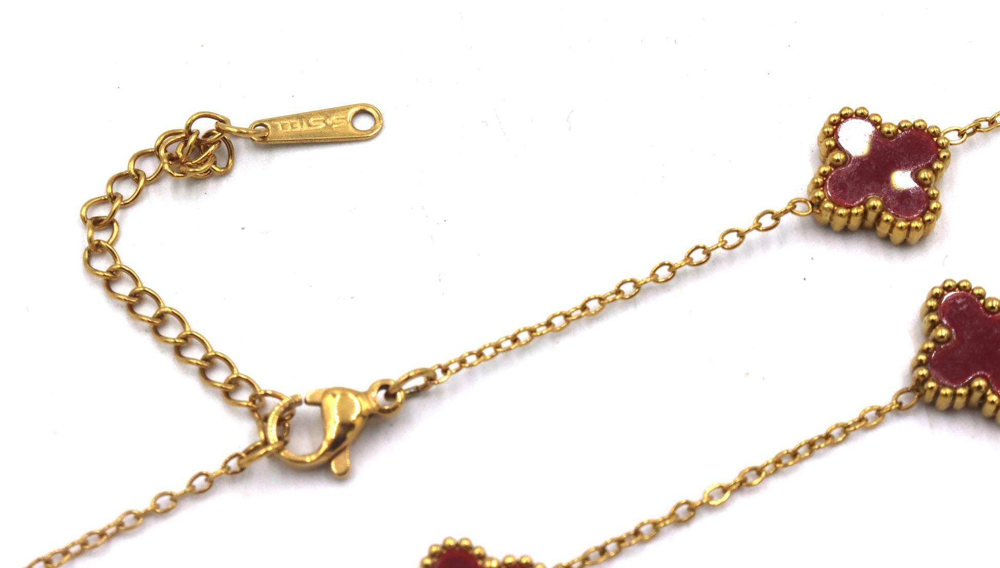 Gold plated clover station adjustable necklace