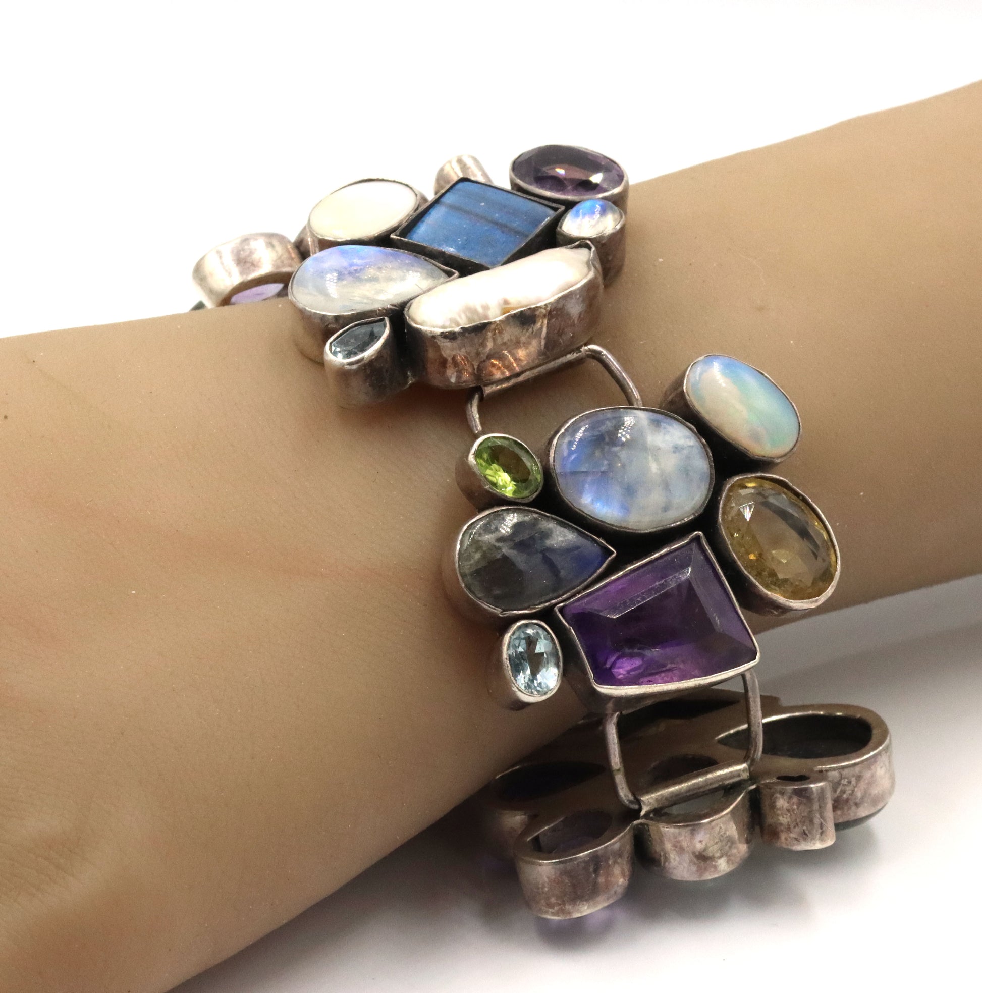 Vintage 925 sterling silver multi color crystal bracelet