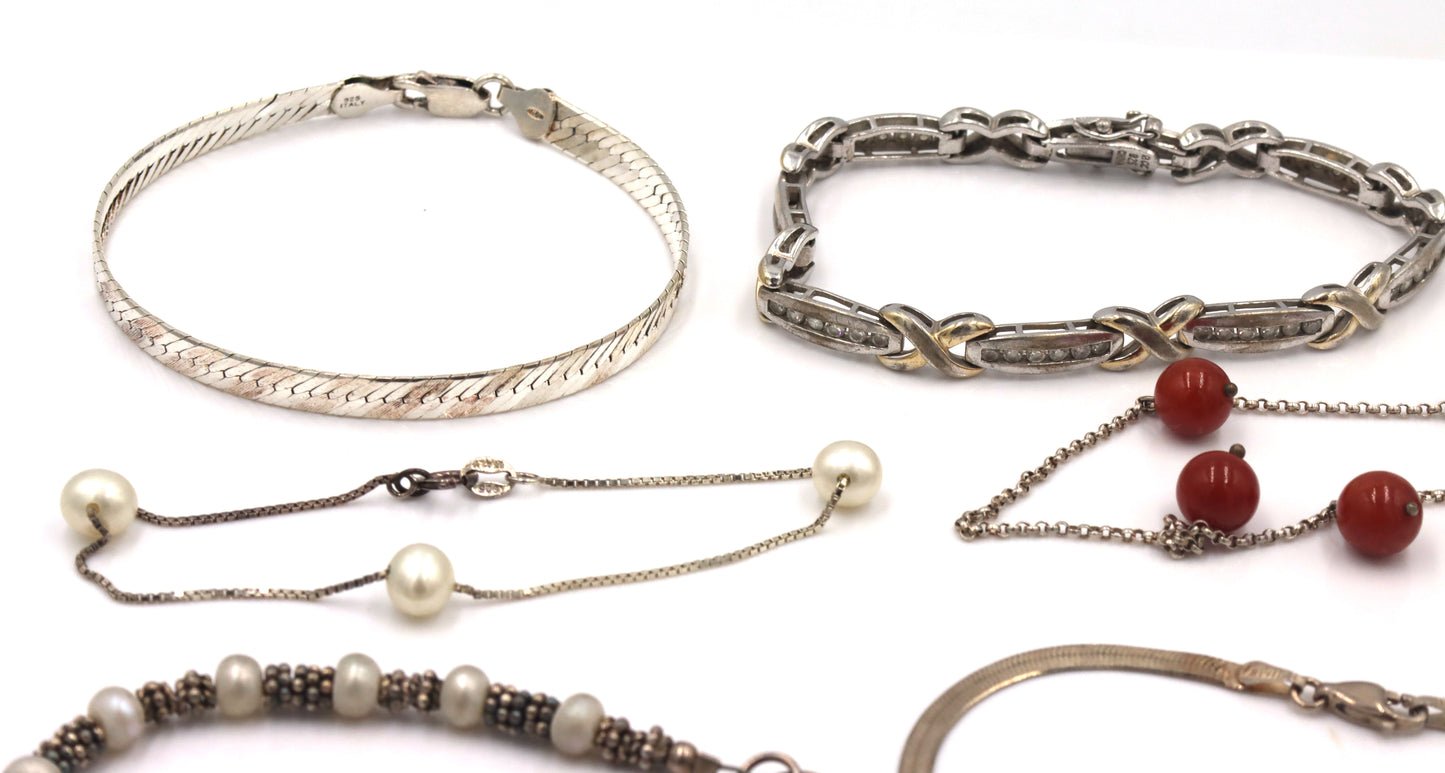 Group lot of 8 vintage 925 sterling silver bracelets
