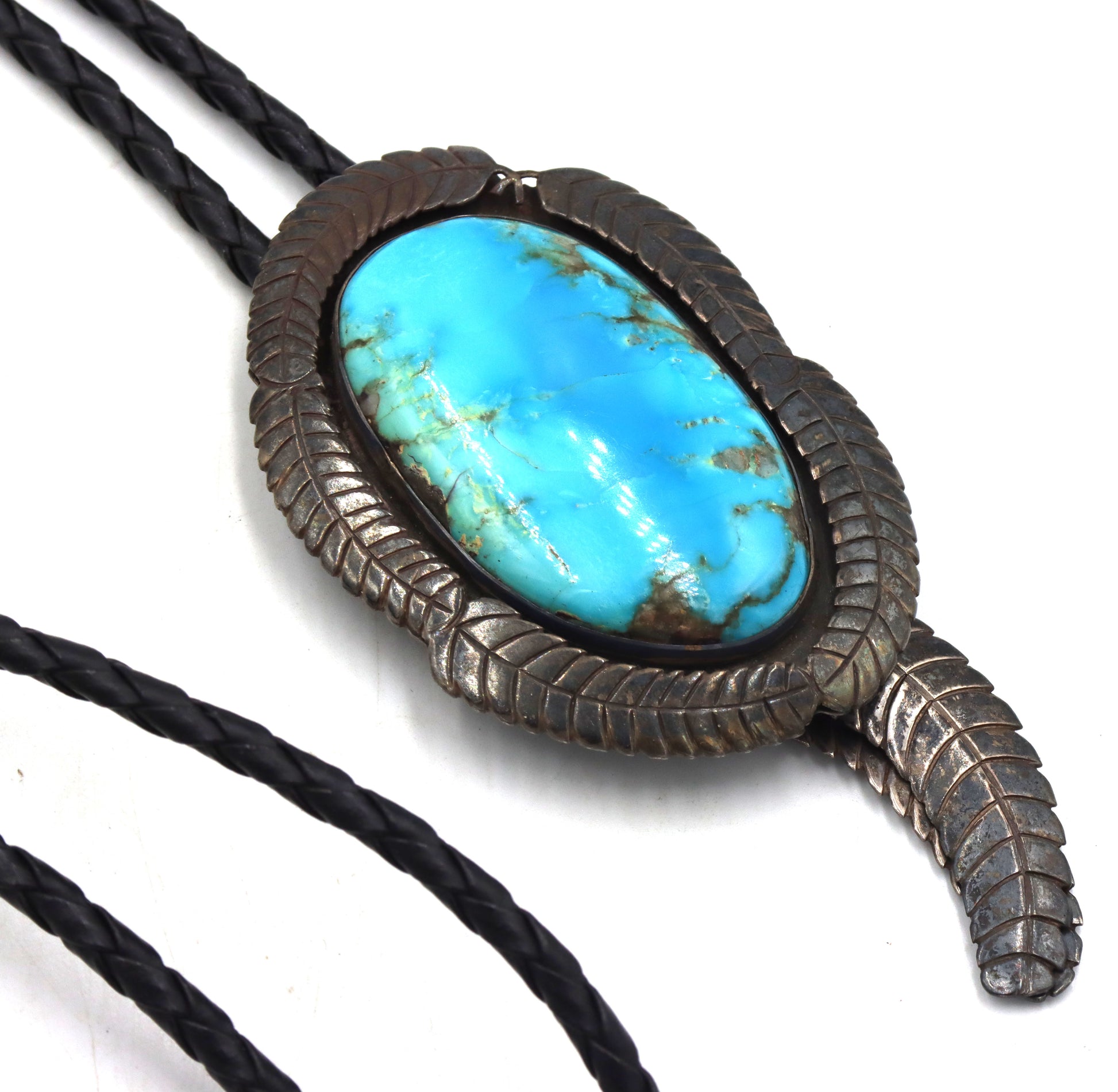 Vintage 925 sterling silver Bennett Pat. Pend signed turquoise Bolo tie