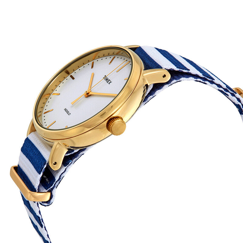 Timex Fairfield Womens White Dial Blue and White Nylon Strap Quartz Watch
