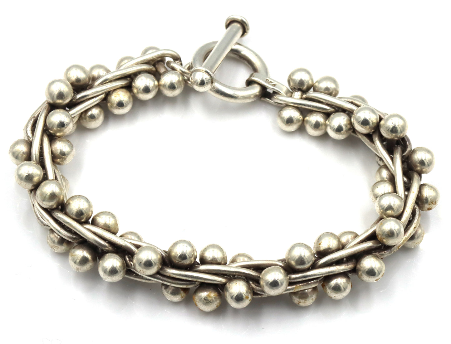 Set of 925 Sterling silver Edinburg Hallmarked beaded necklace and matching bracelet and ring