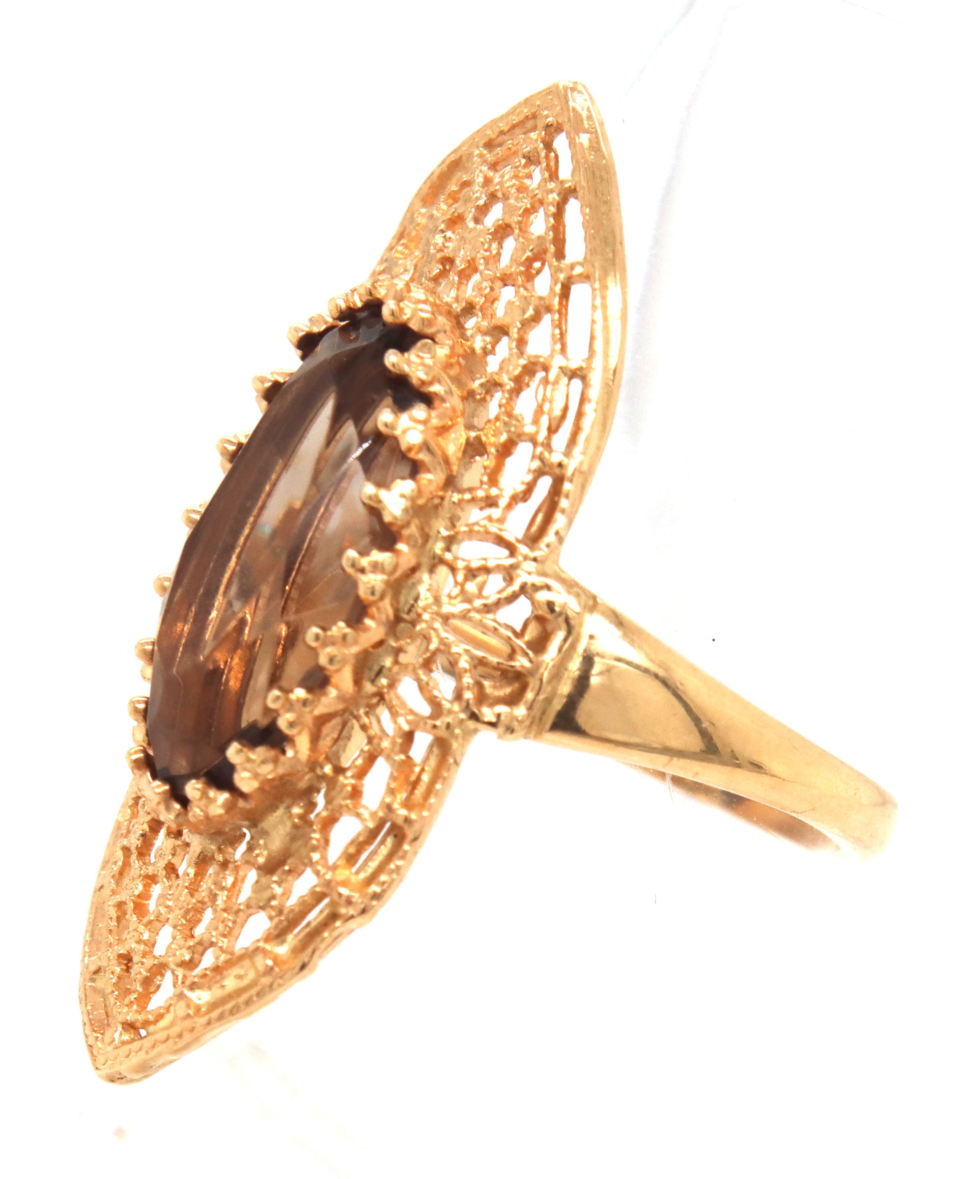 10kt Yellow gold marquise smokey quartz ring