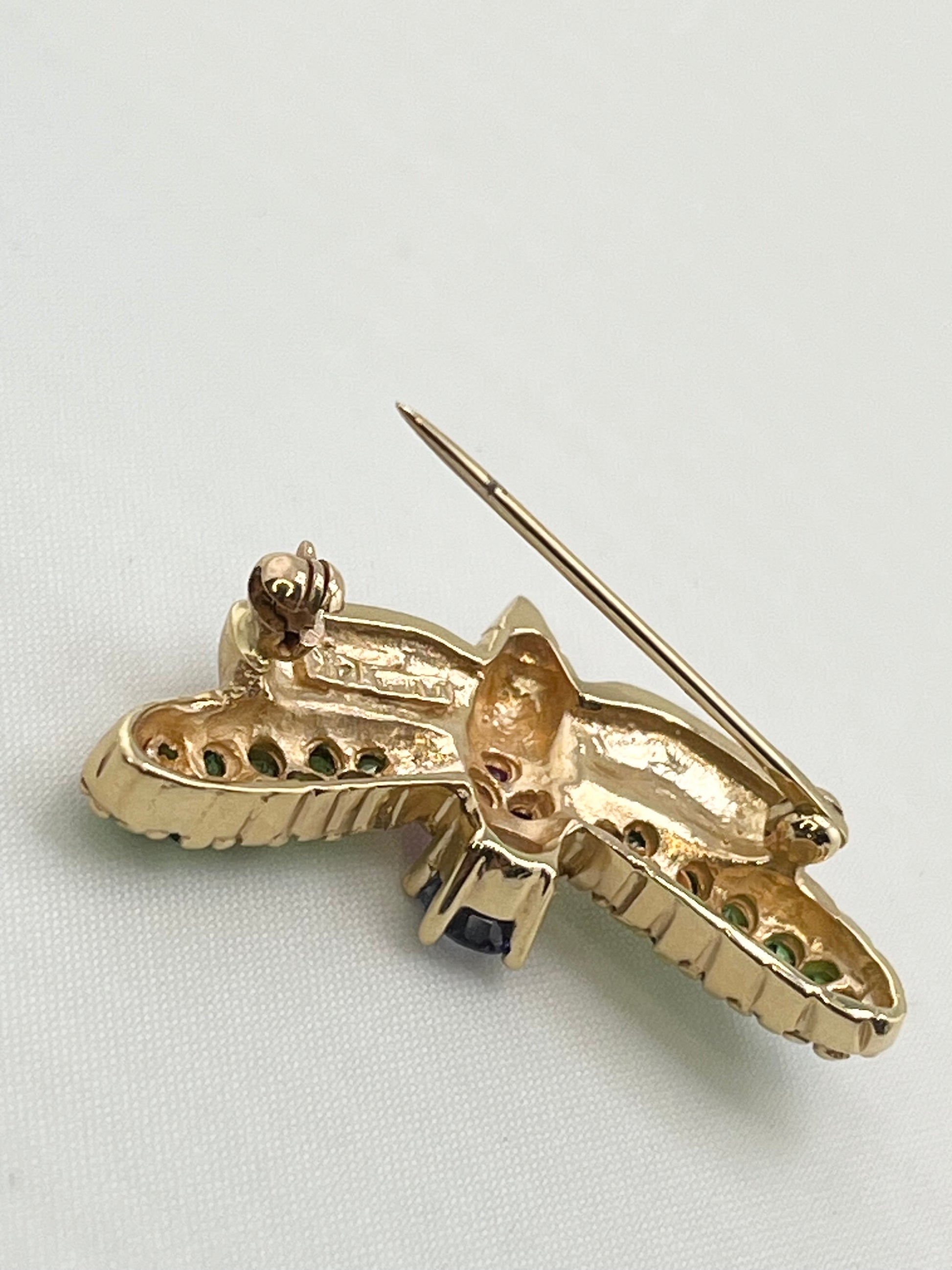 14KT Yellow Gold LE Vian Designer Multi Colpor Gem Stone Harvest Bee Brooch Pin