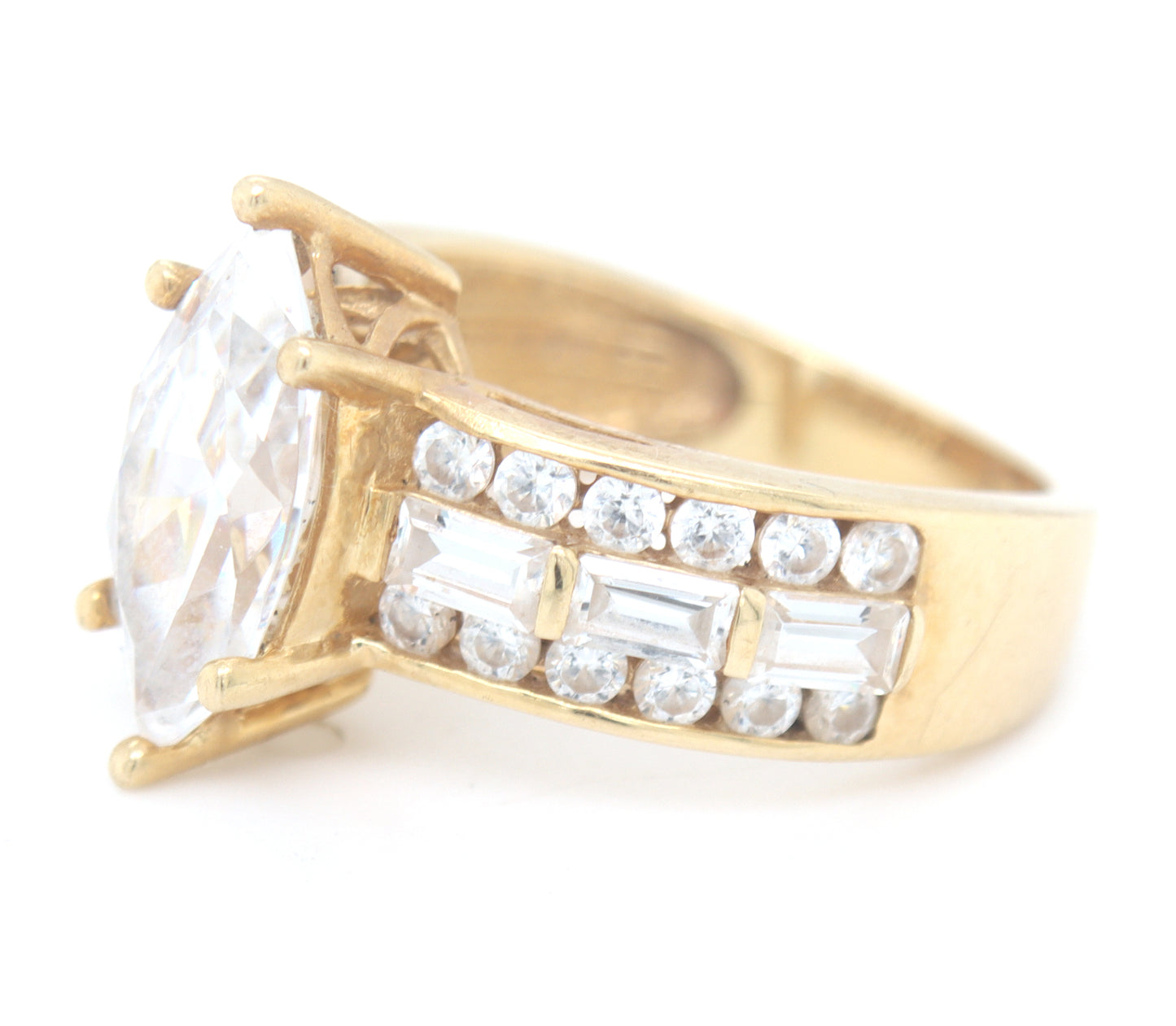 14kt Yellow gold marquise cubic zirconia halo ring