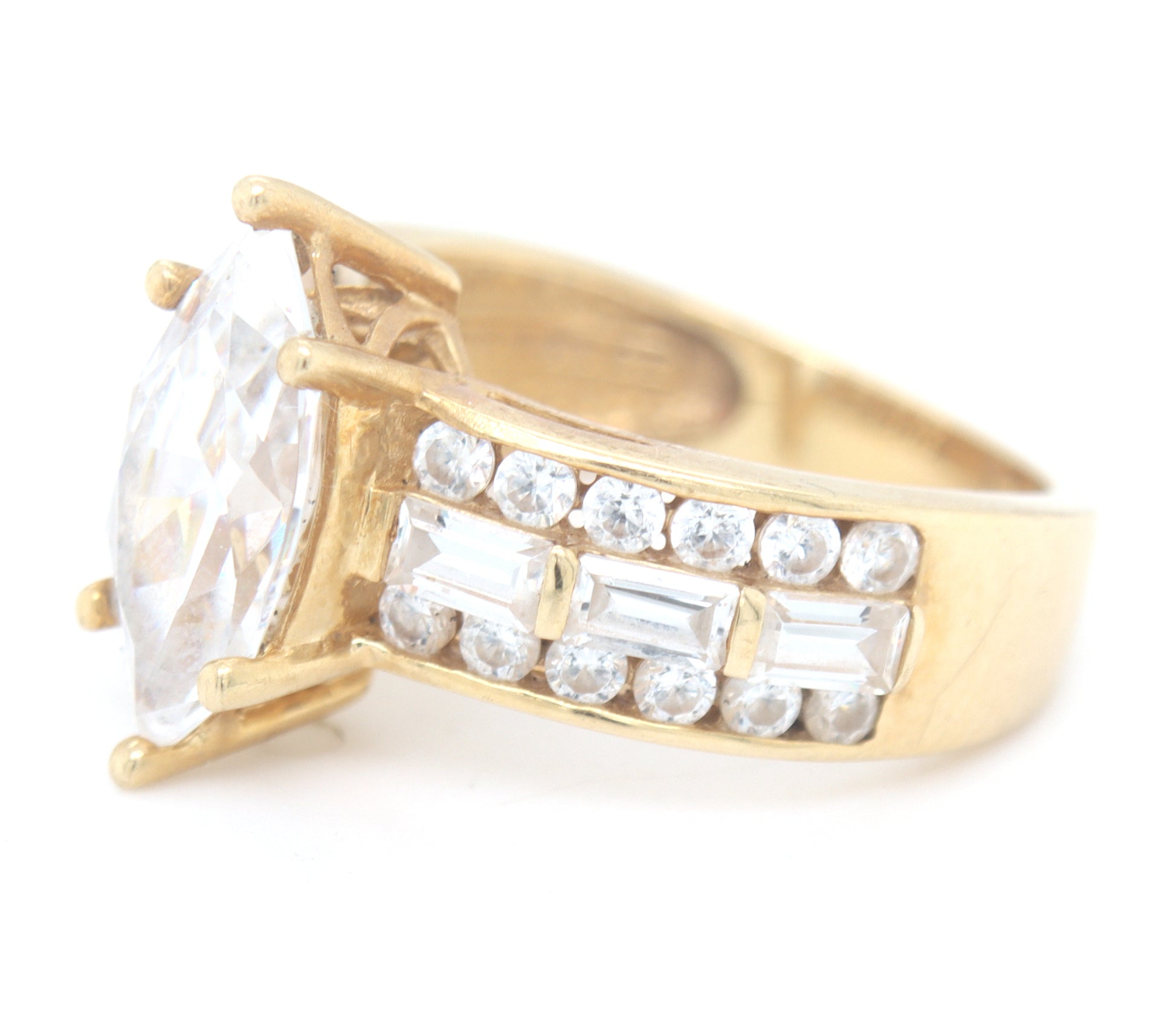 14kt Yellow gold marquise cubic zirconia halo ring