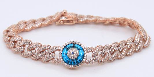 Sterling Silver Devil Eye Curb Link Bracelet