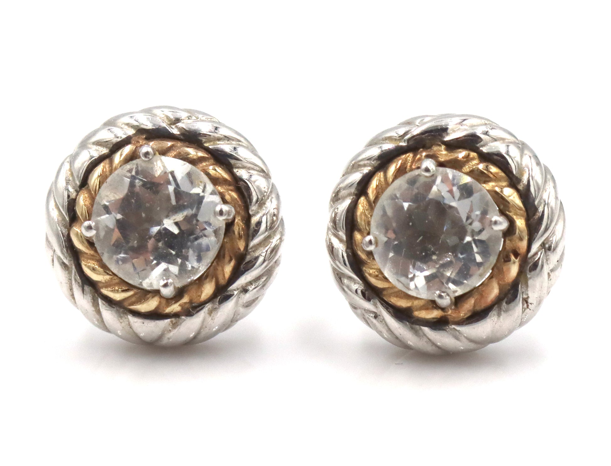 925 Sterling silver signed woven bracelet and cubic zirconia stud earrings