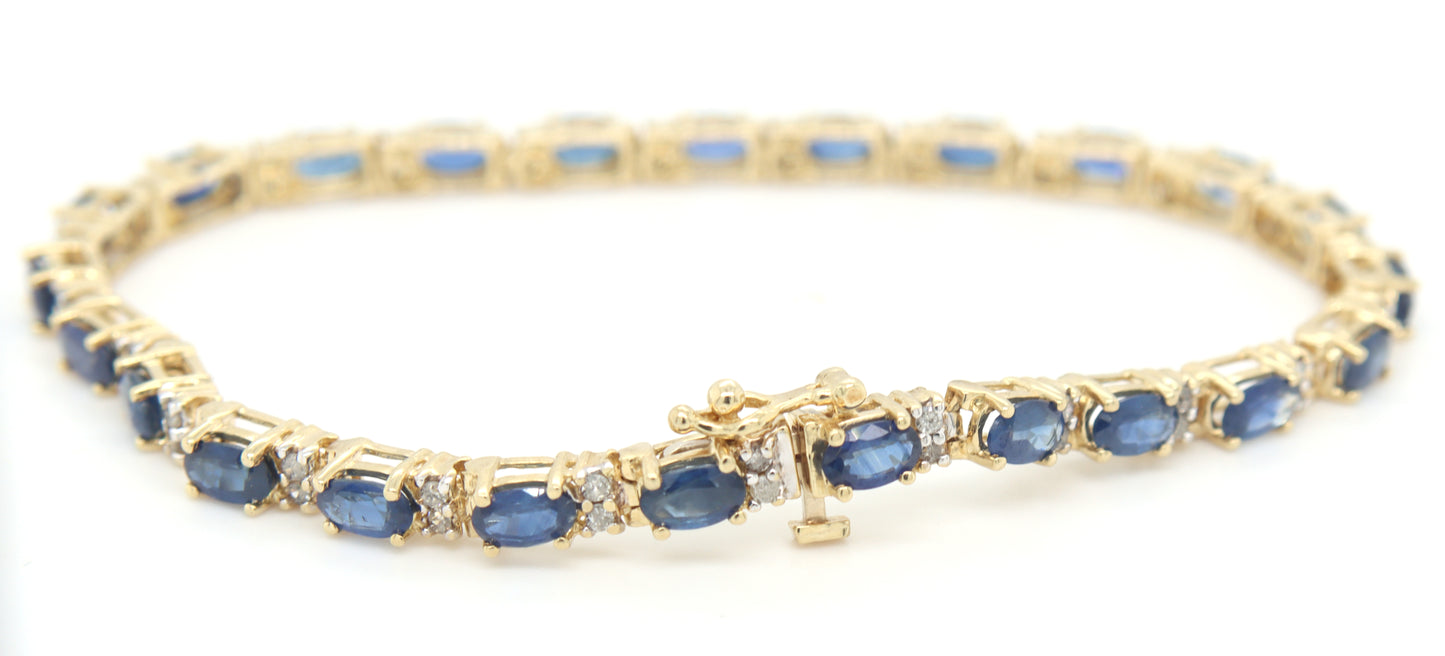 14kt Yellow gold blue sapphire and diamond tennis bracelet