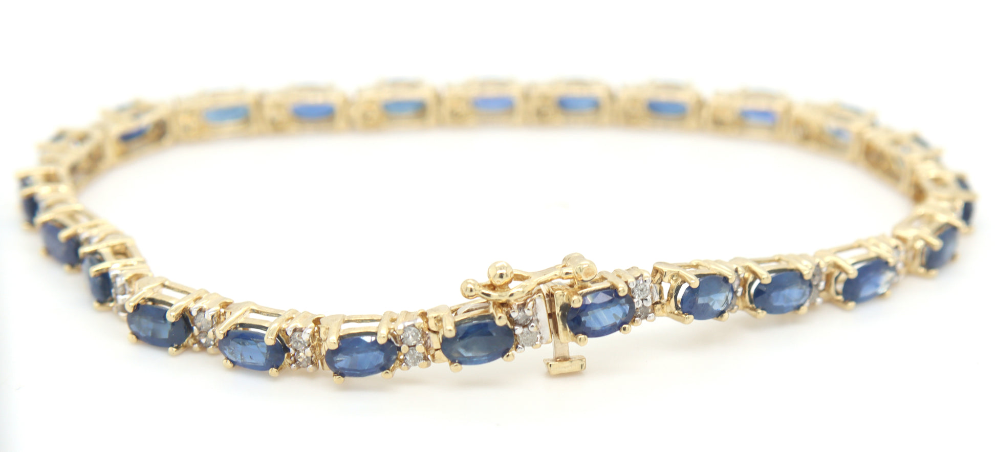 14kt Yellow gold blue sapphire and diamond tennis bracelet