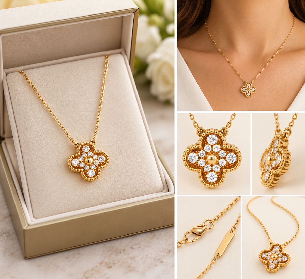 18KT Yellow Gold Full Diamond pave Clover Pendant