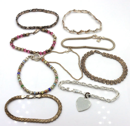 Group lot of 9 Vintage 925 sterling silver bracelets