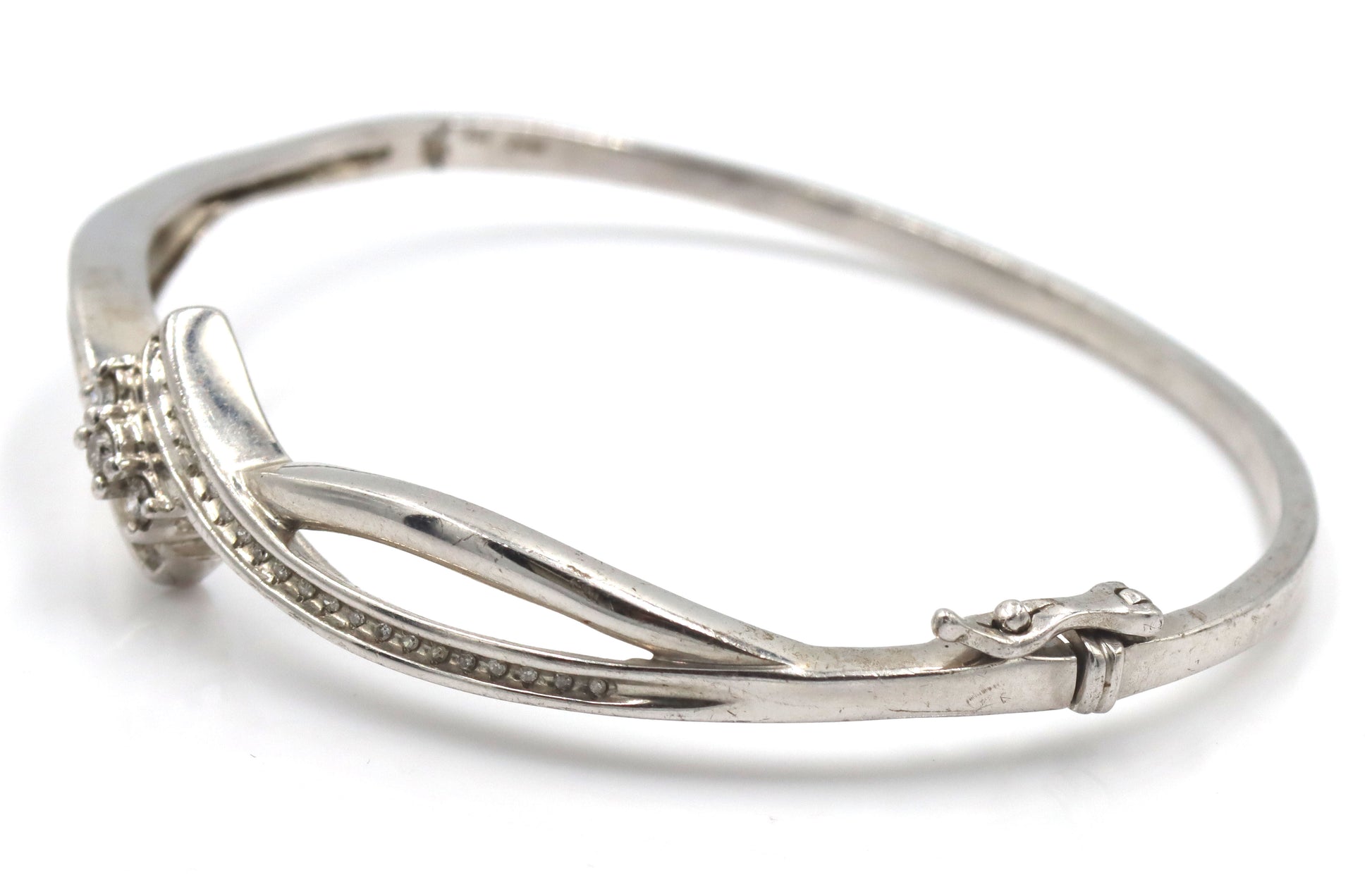 925 Sterling silver diamond bypass bangle bracelet