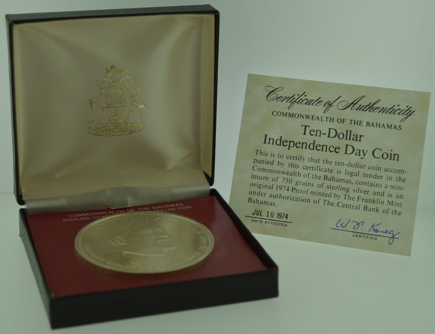 1974 Bahamas Ten Dollar Independence Day Sterling Silver Coin