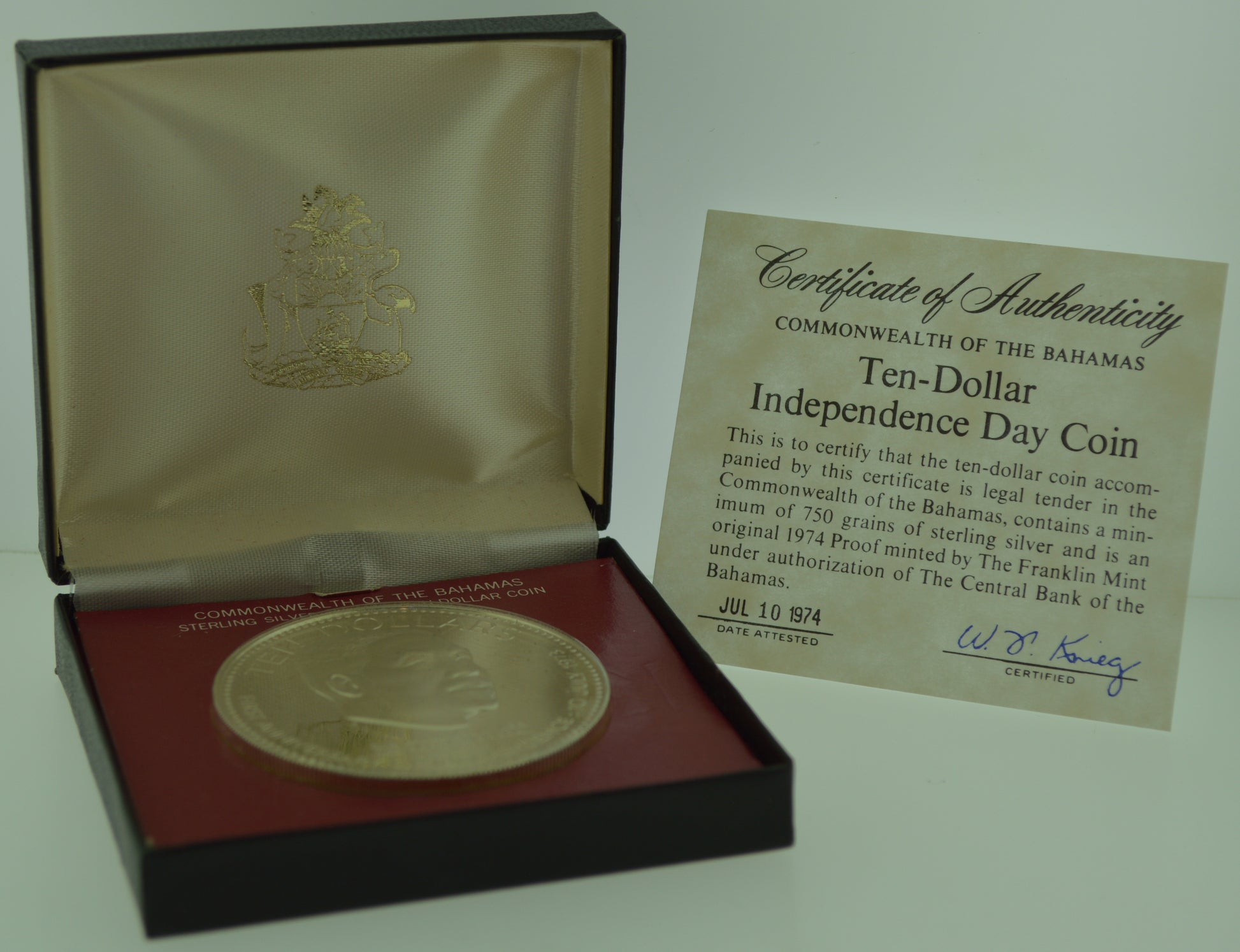 1974 Bahamas Ten Dollar Independence Day Sterling Silver Coin