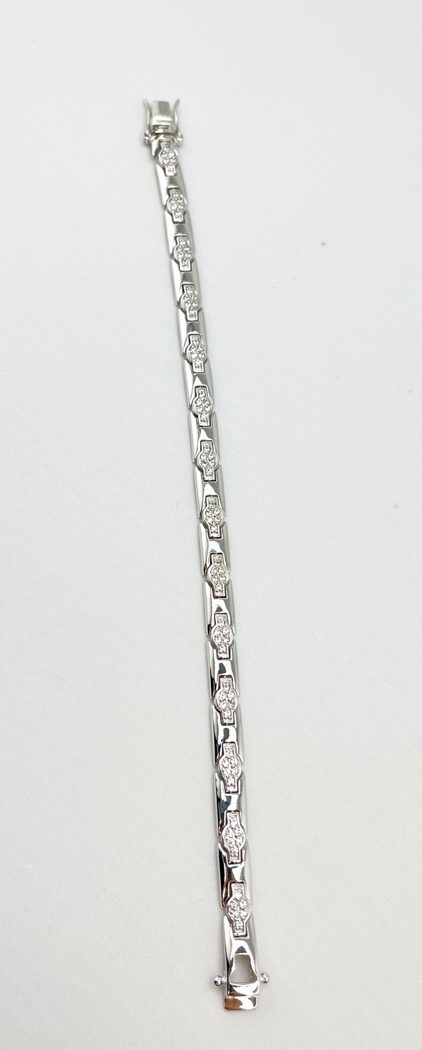 925 Sterling Silver CZ Cross Cluster Link Bracelet