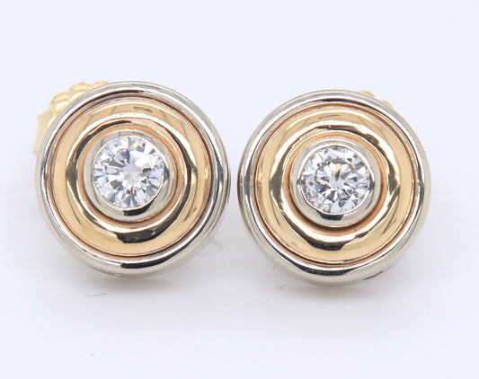 Attractive Two Tone Gold approximate 0.50ctw 2 Tone Bezel Set Diamond Earrings
