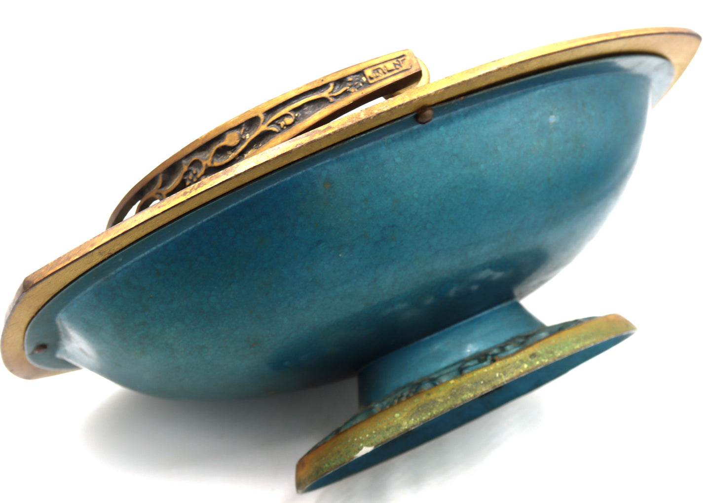 Vintage Judaica brass and Enamel fruit candy dish with handle