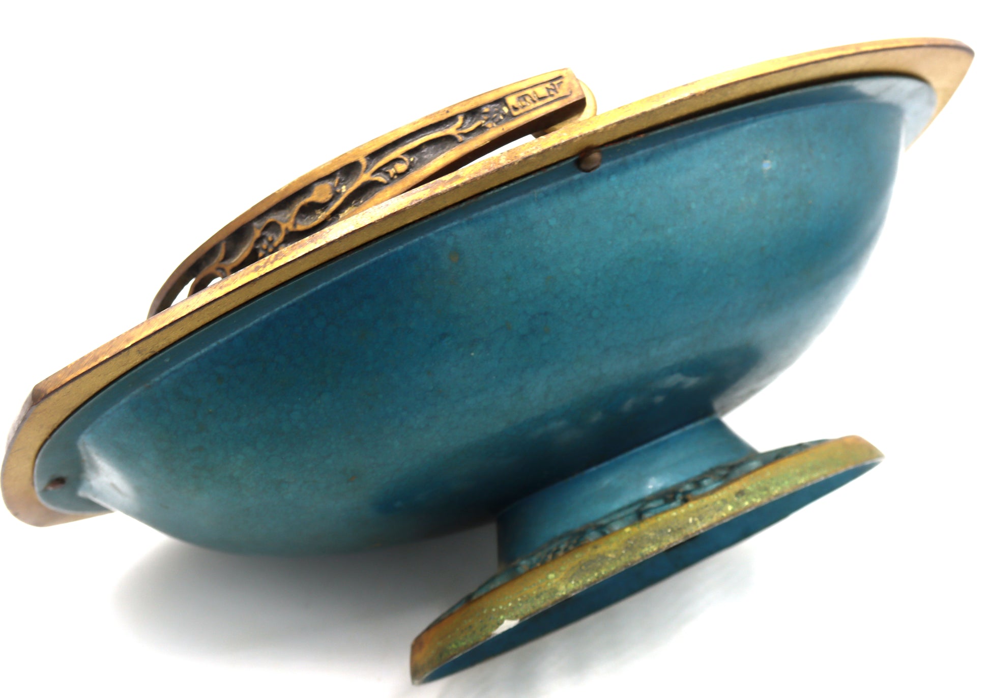 Vintage Judaica brass and Enamel fruit candy dish with handle