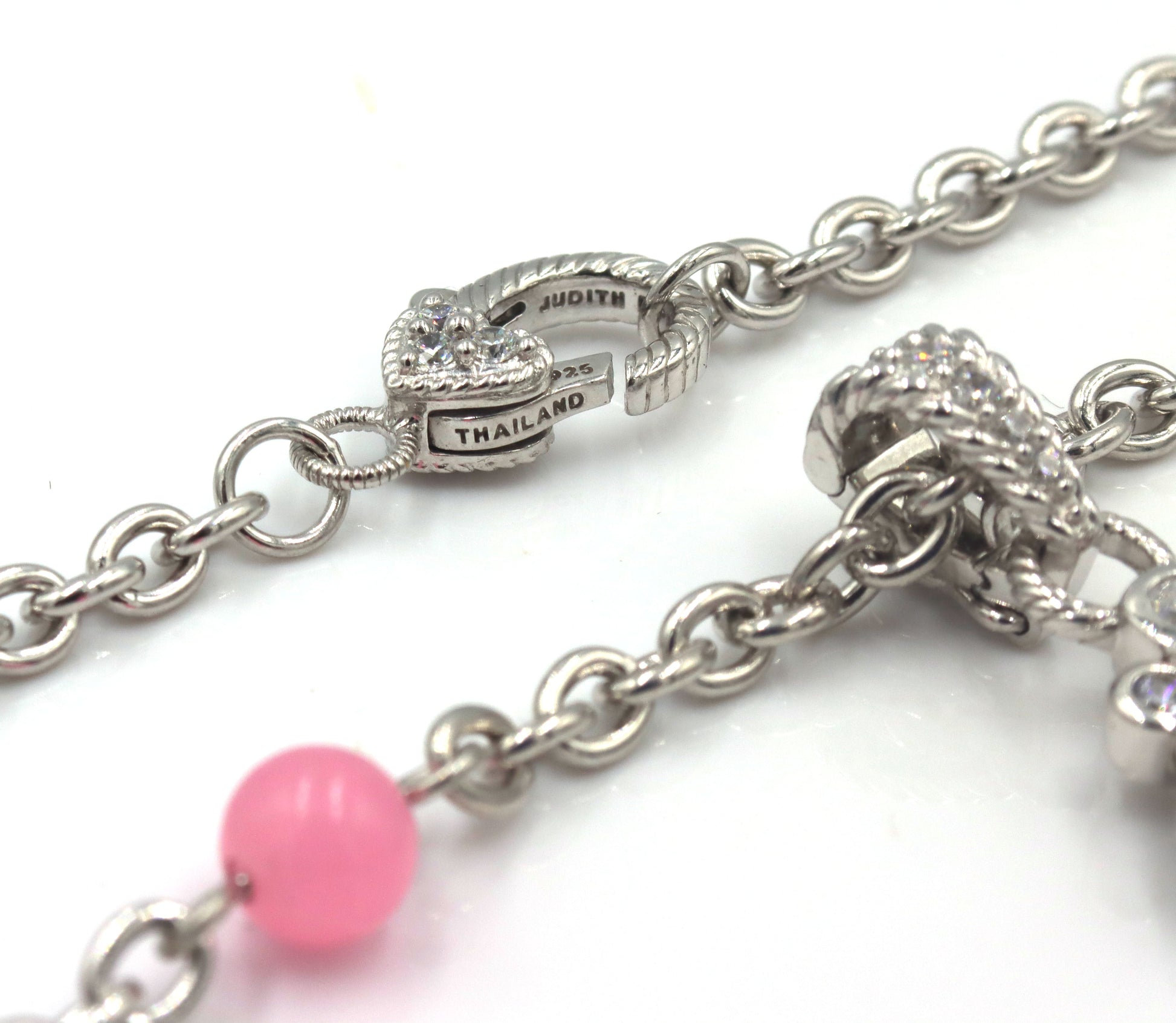 Judith Ripka pink chain necklace with pink heart enhancer