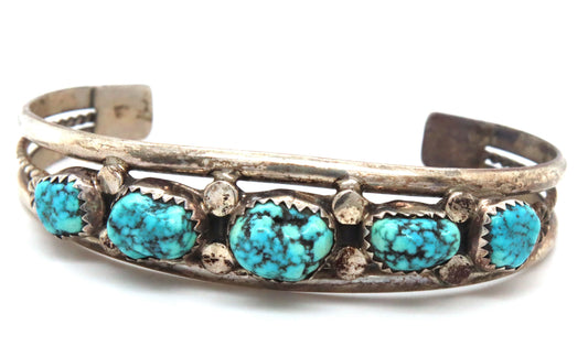 925 Stereling Silver Navajo Style Natural Turquoise Nugget Cuff Bracelet