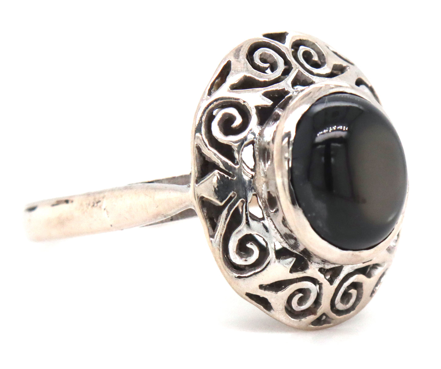 925 Sterling silver black star sapphire cab ring