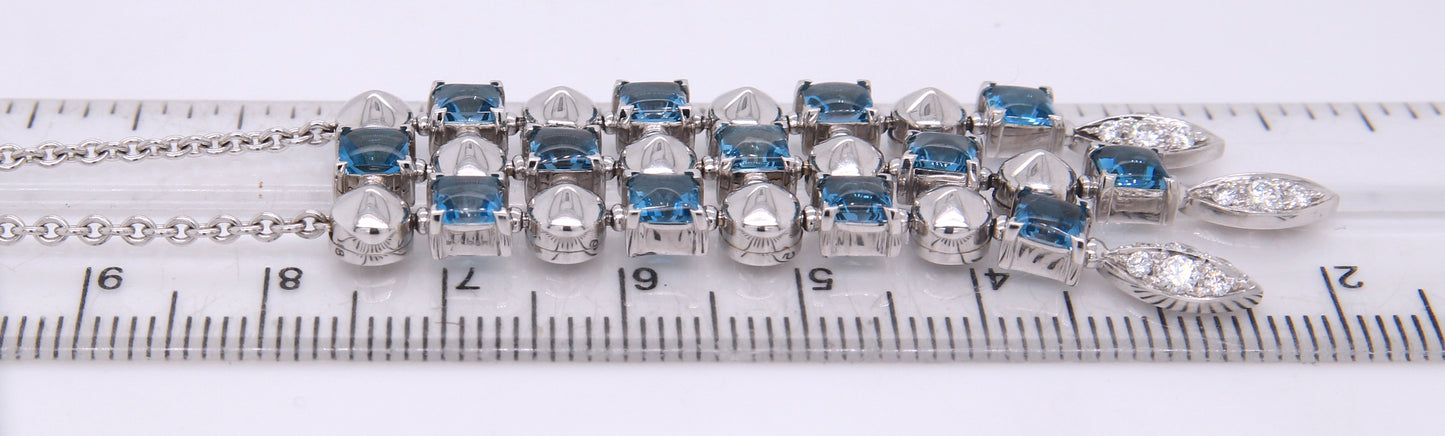 Bvlgari 3 row Drop necklace 18kt with blue topaz and diamonds