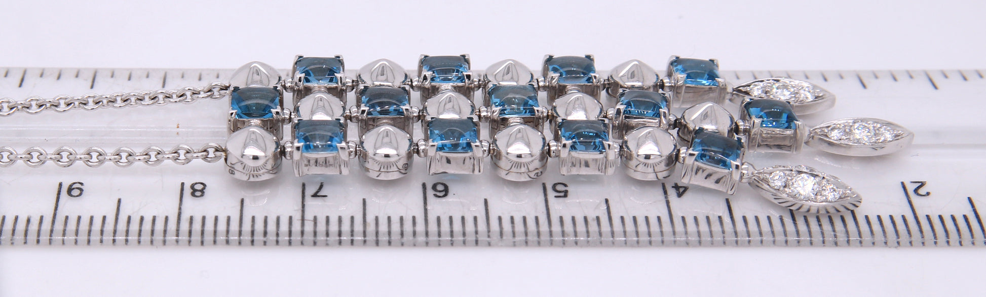 Bvlgari 3 row Drop necklace 18kt with blue topaz and diamonds