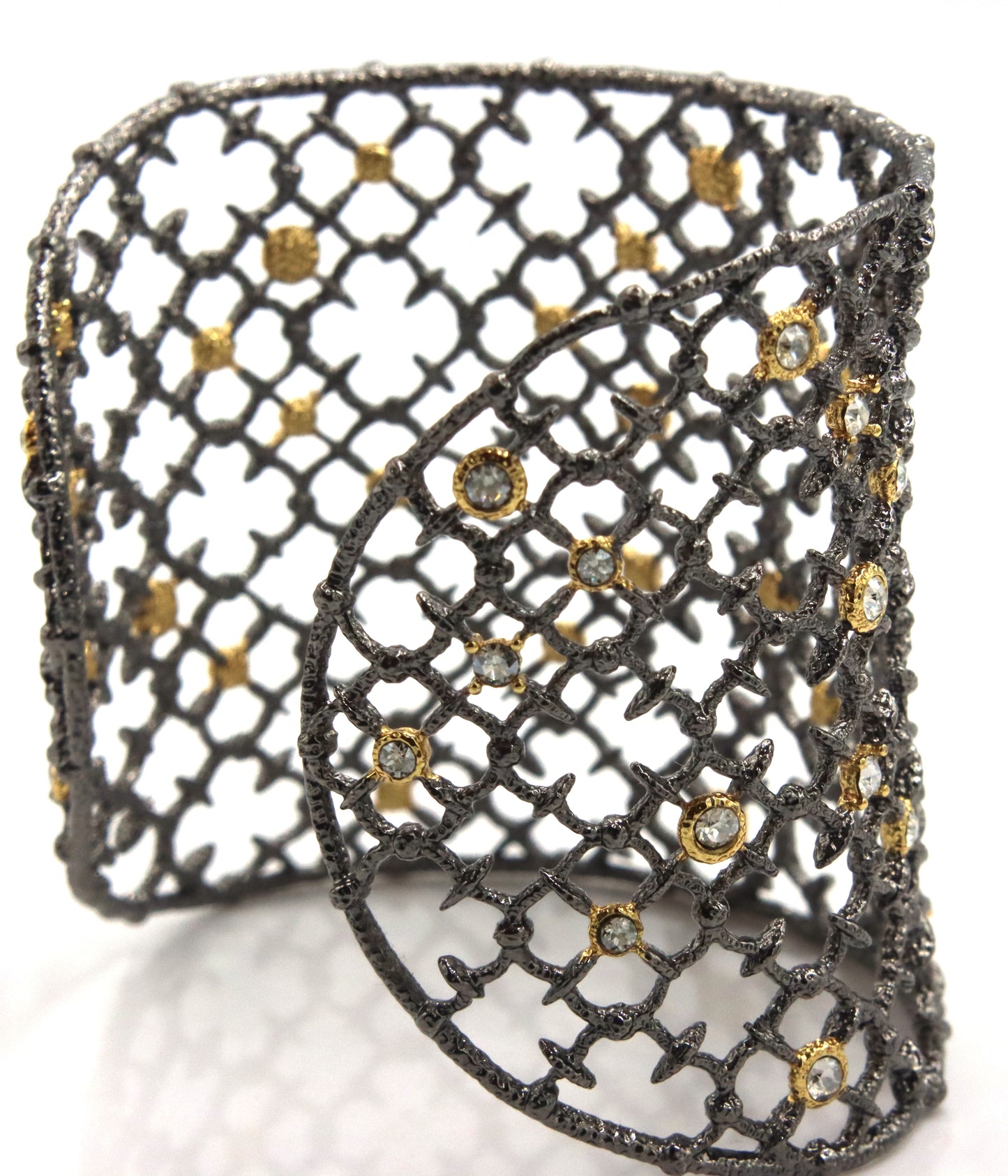 Alexis Bittar plated crystal wide cuff bangle