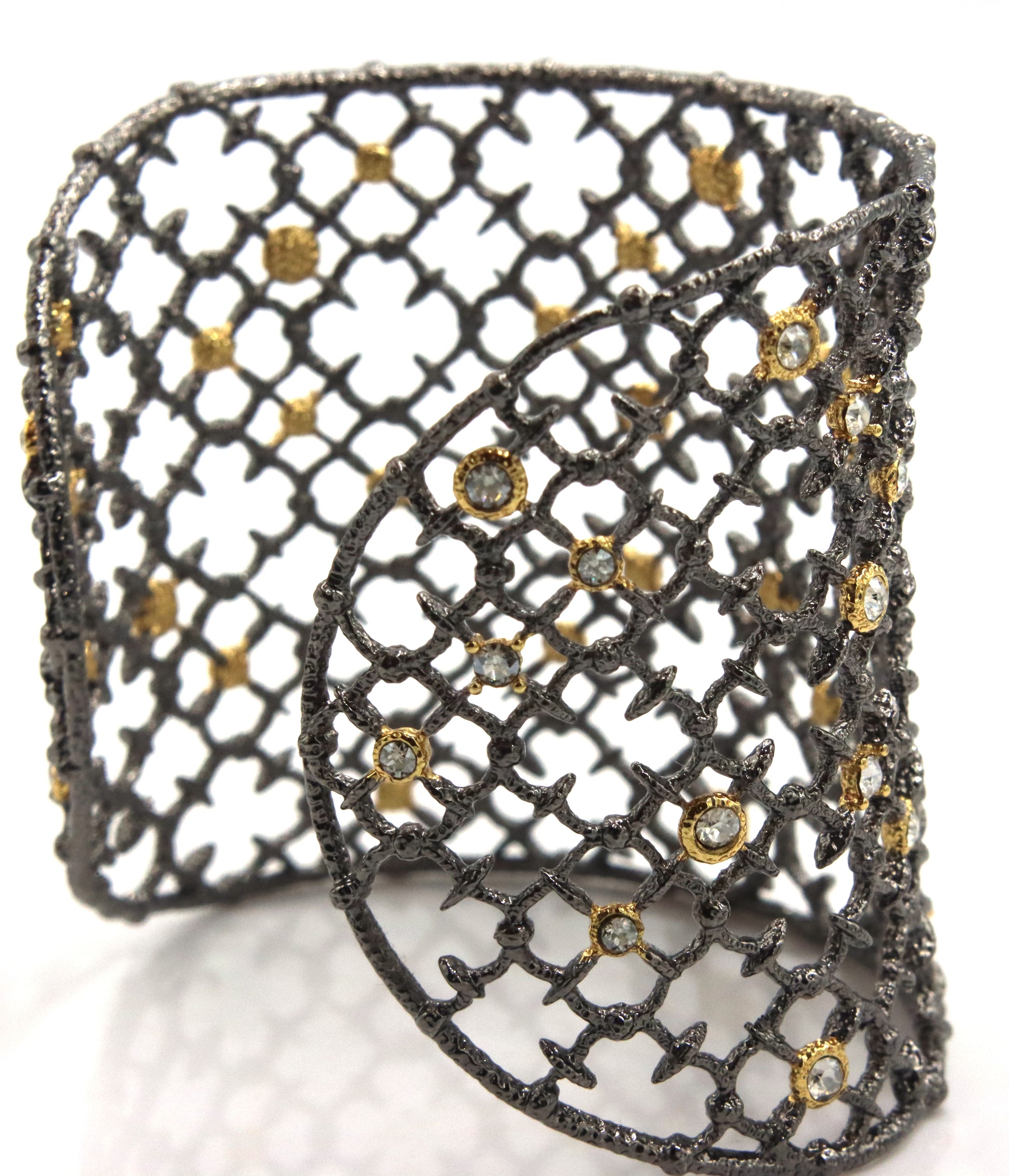 Alexis Bittar plated crystal wide cuff bangle