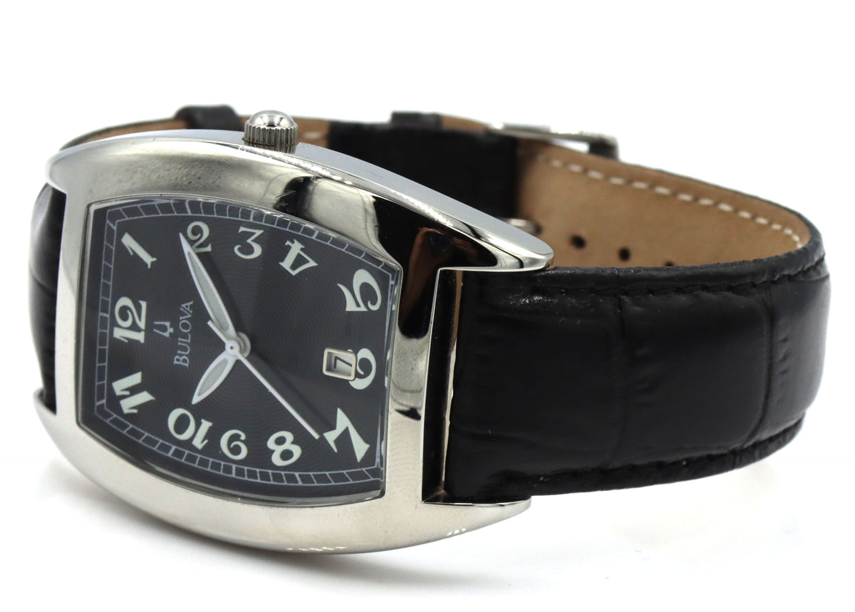 Bulova watch with black leather strap