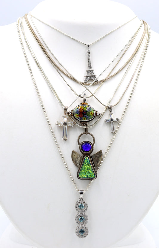 Group lot of 7 Vintage 925 sterling silver necklaces