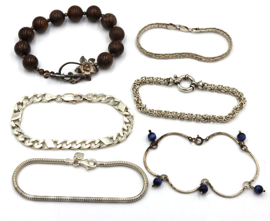 Group lot of 6 Vintage 925 sterling silver bracelets