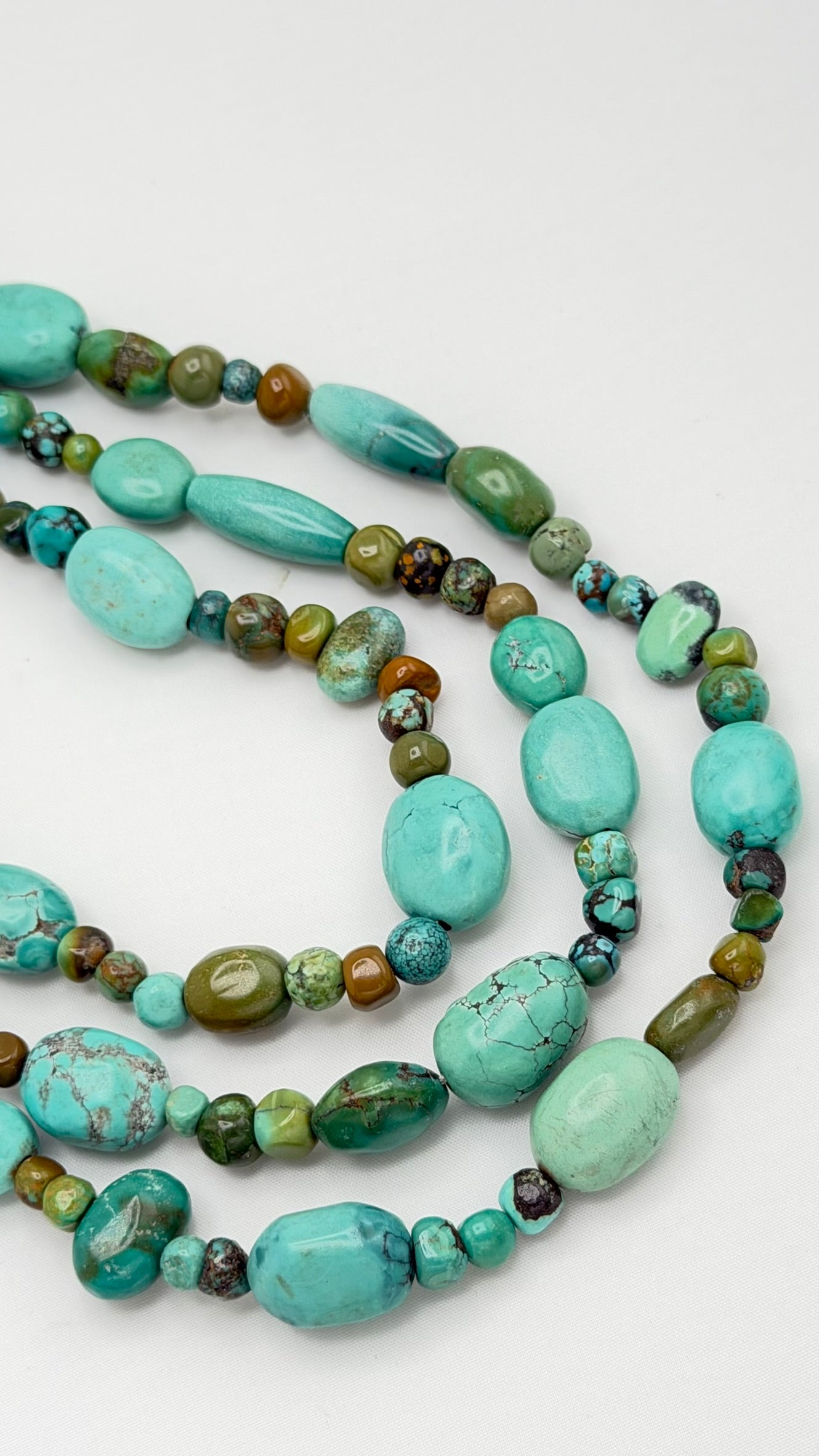 925 Sterling Silver Vintage Three Strand Turquoise Necklace