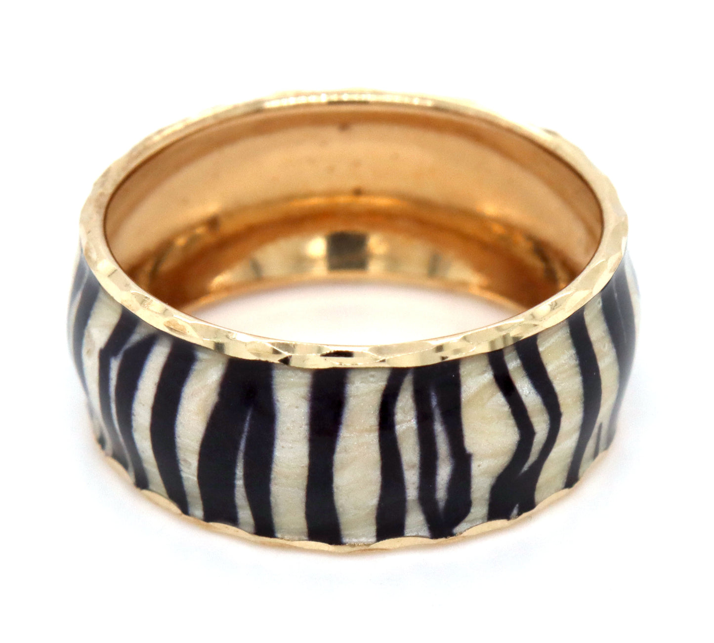 14kt Yellow gold black and white Enamel wide band