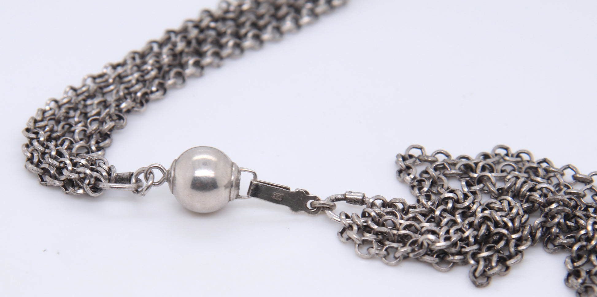 925 Sterling Silver Dangle Pearl Pendant on Multi Strand Chain Necklace