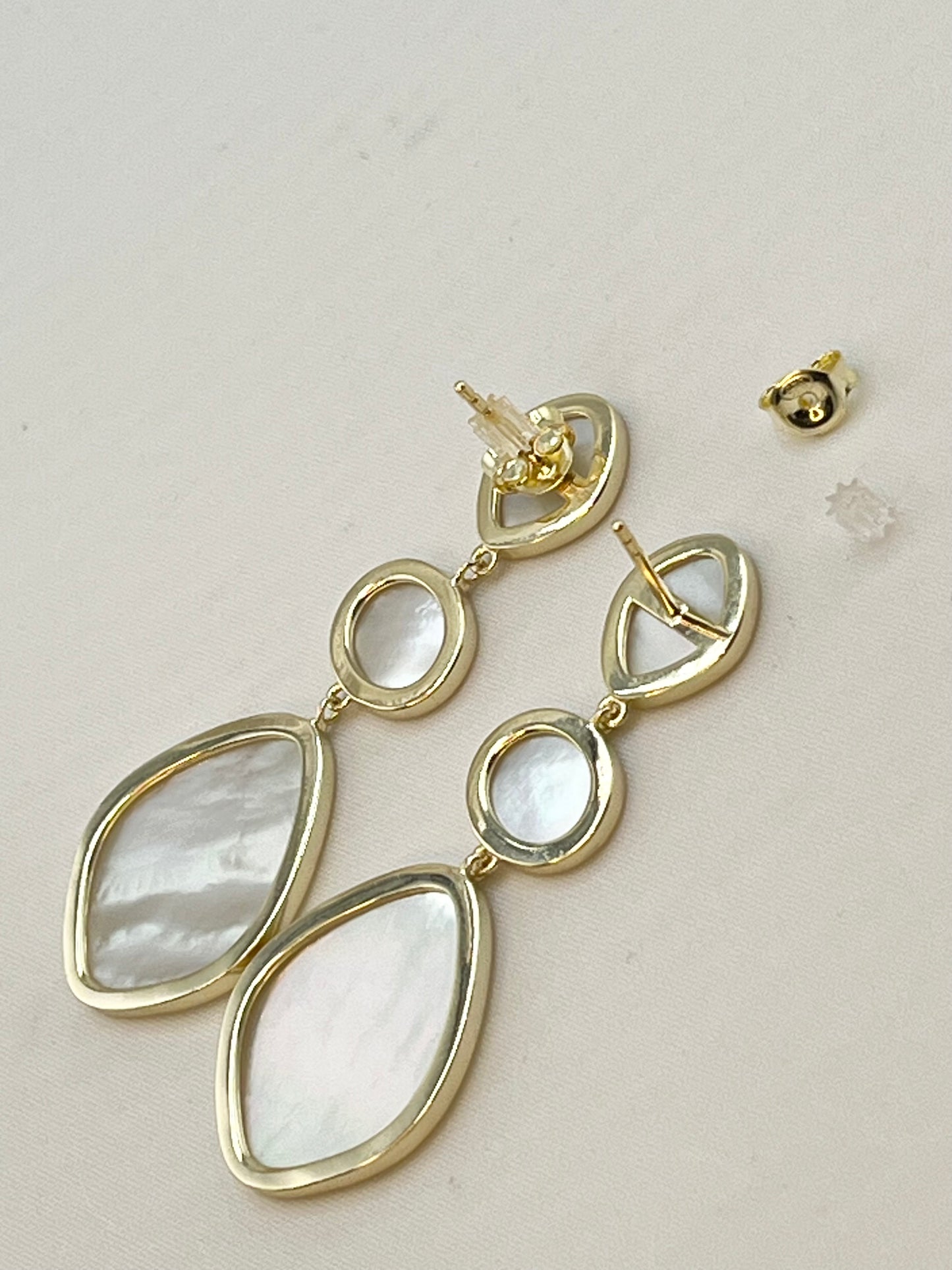925 Gold Tone Sterling Silver  Mother of Pear; Three Drop Earrings