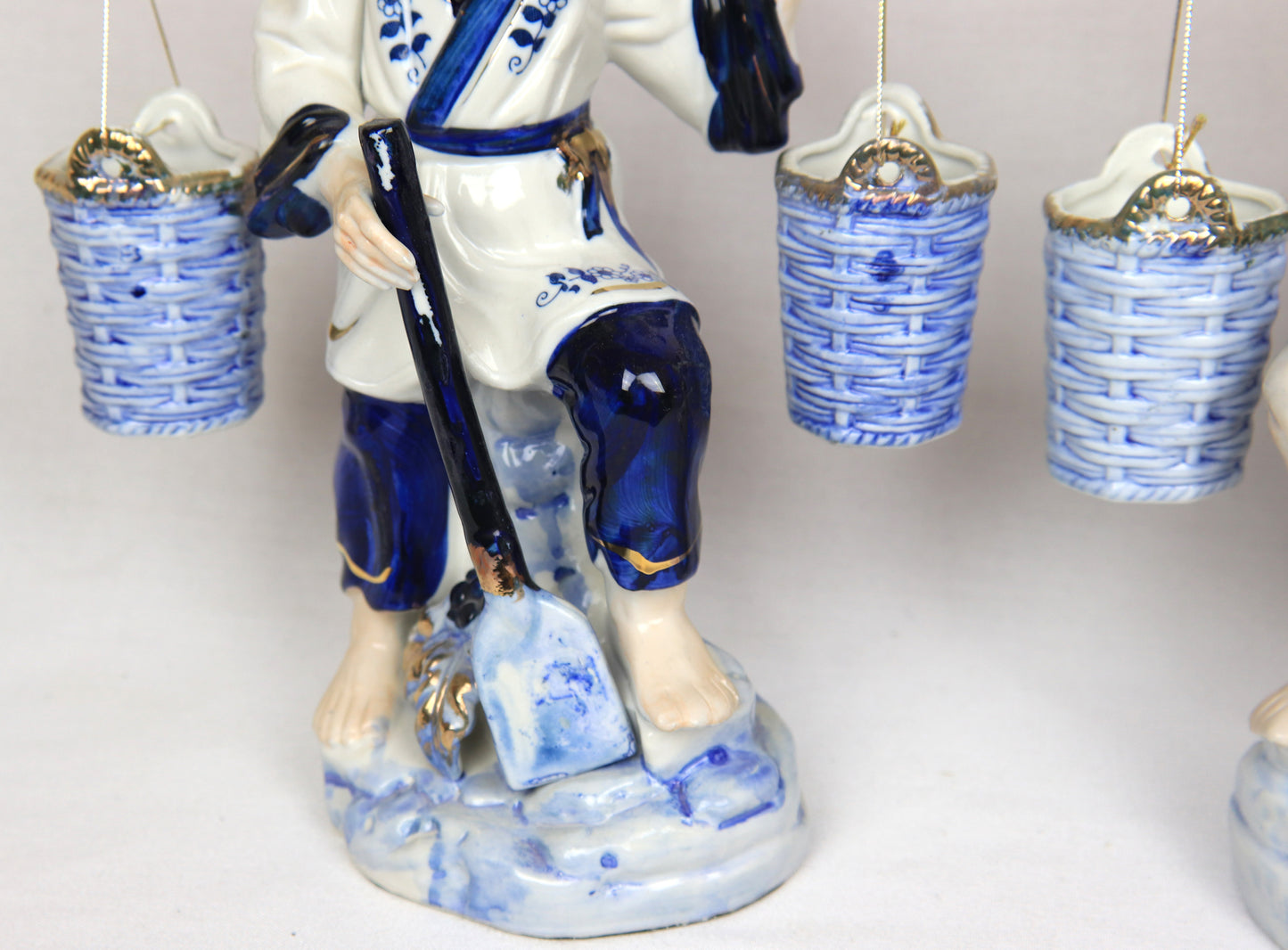 Vintage Blue & White Porcelain Asian Fishermen Figurines – Pair – Hand Painted