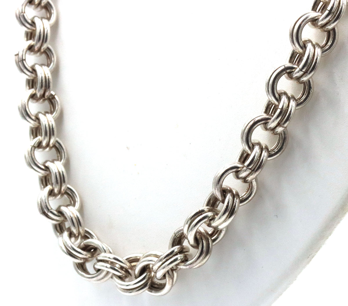 Vintage 925 sterling silver double circle link necklace