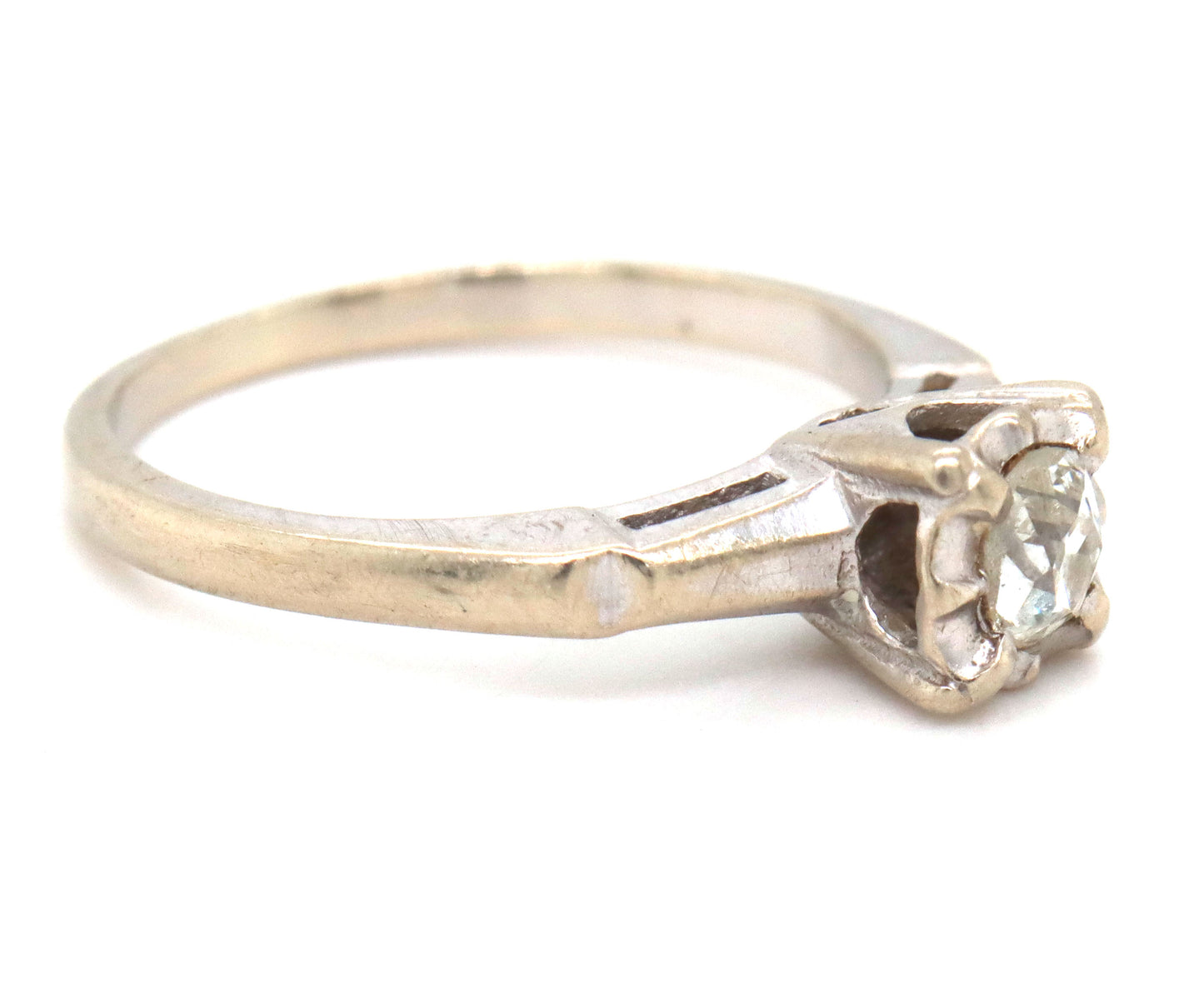 14kt White gold mine cut diamond ring