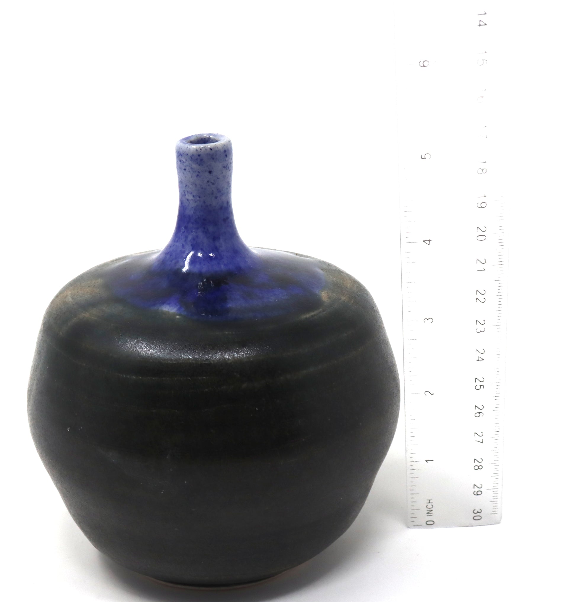 Art Pottery small weed vase blue black