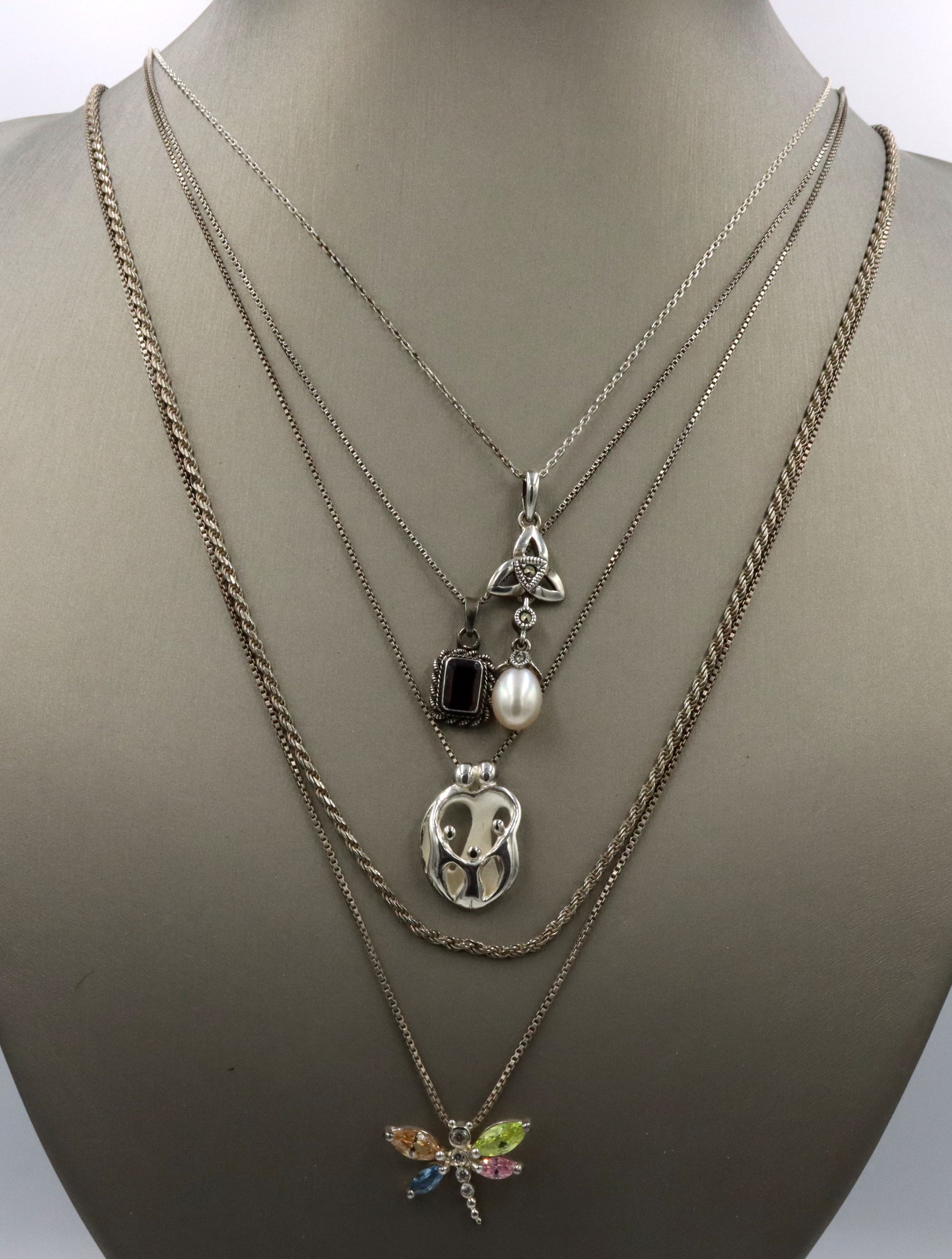 Group lot of Vintage 925 sterling silver necklaces