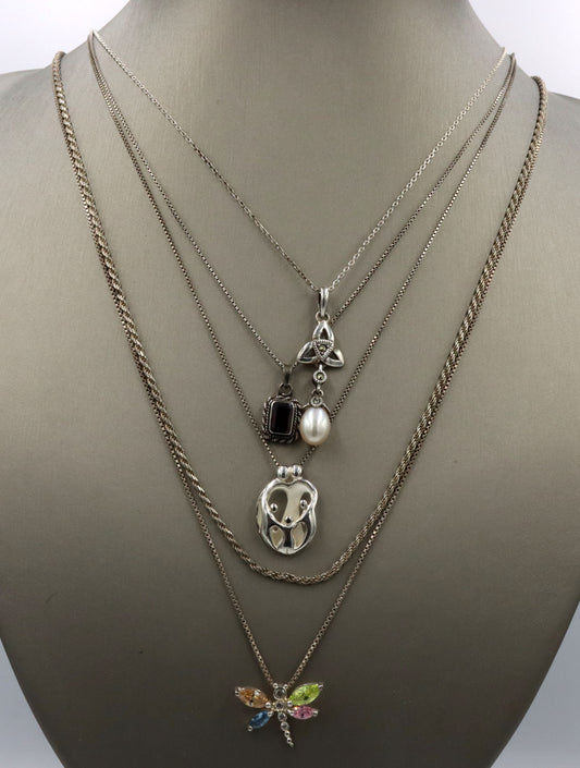 Group lot of Vintage 925 sterling silver necklaces
