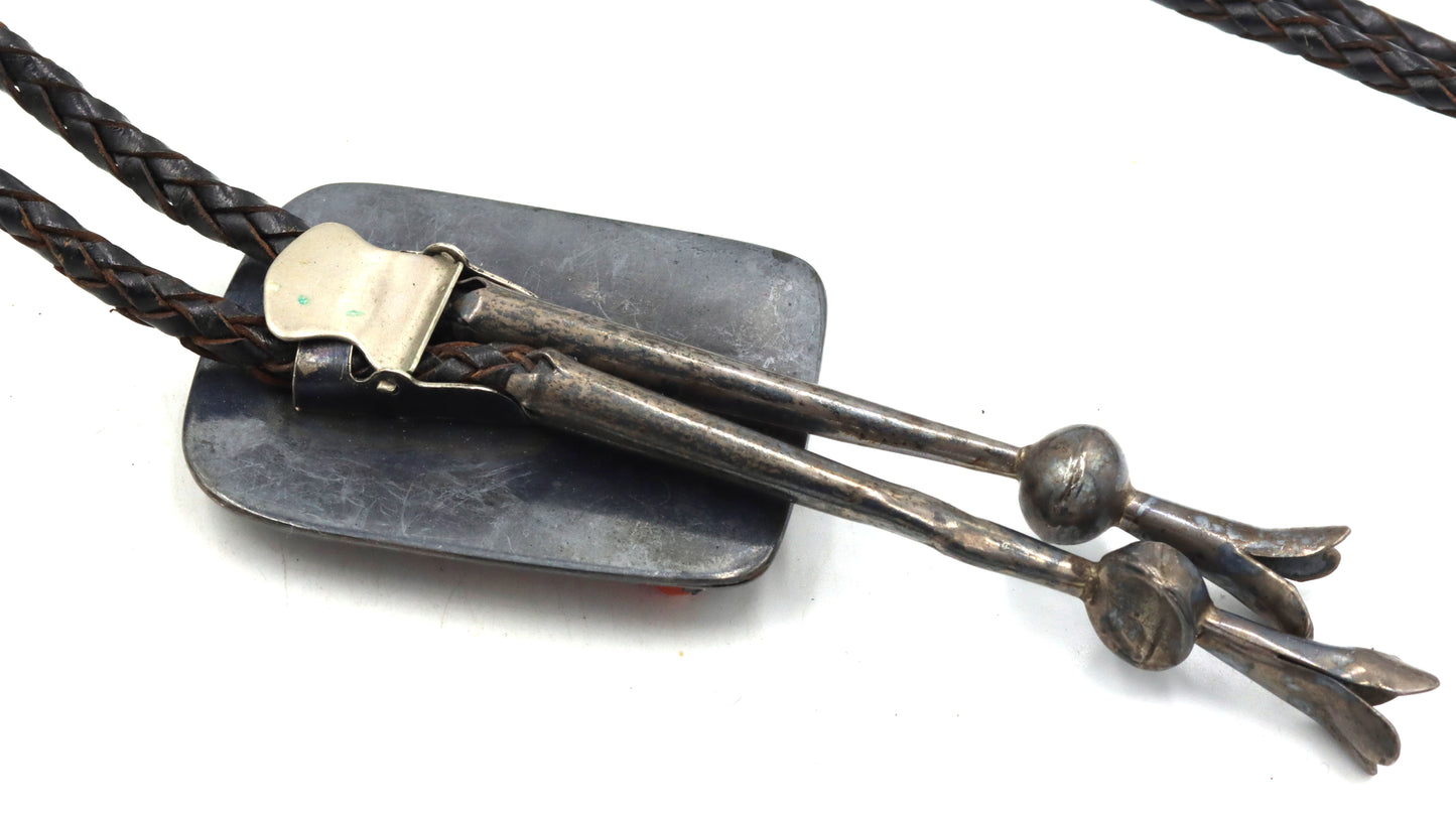 Vintage 925 sterling silver turquoise and coral Bolo tie