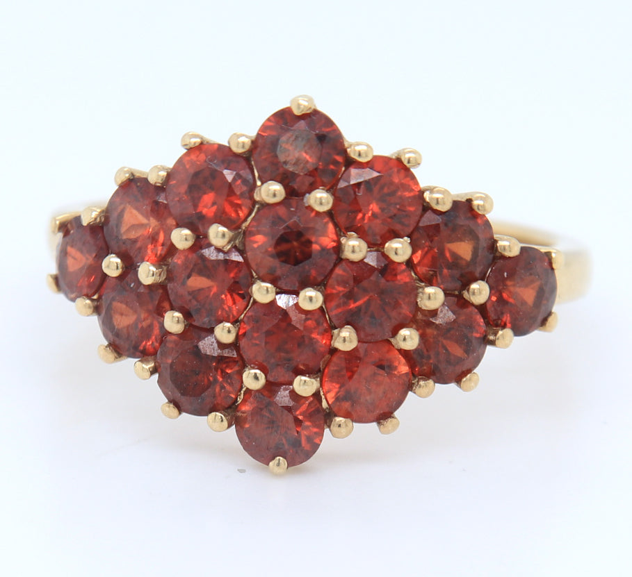 10KT Yellow Gold Red Spinel Cluster Ring