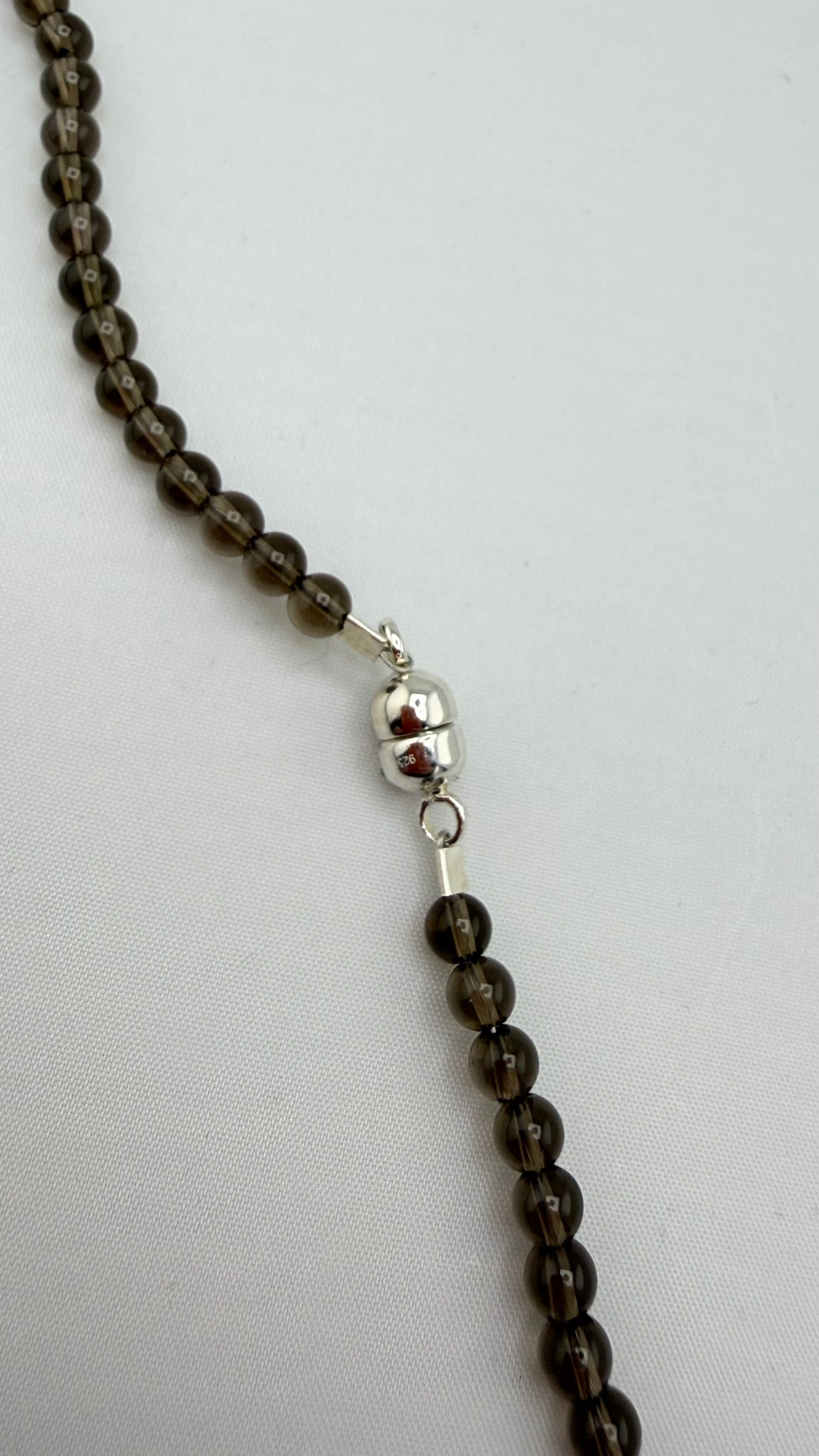 PJC India 925 Sterling Silver Faceted Smokey Quarts Beads Necklace